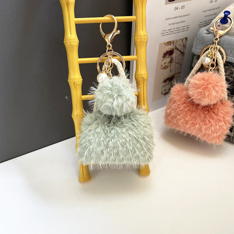 Wholesale Cute plush pearl mini bag shape keychain